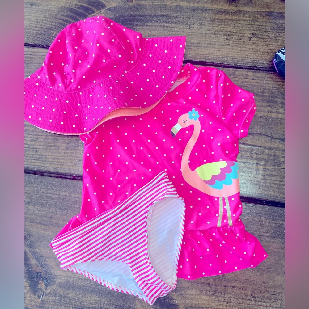 Carters Girls Pink Flamingo Swim Set 4T